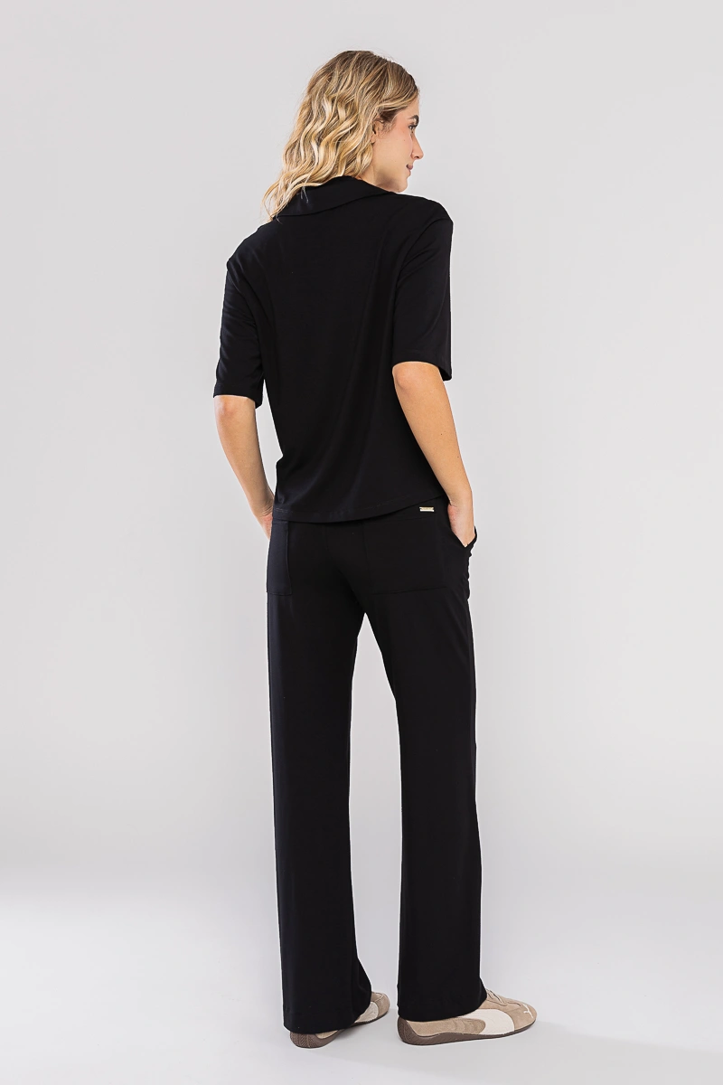 Hidrogênio - Black U-neck blouse with collar - 20722001