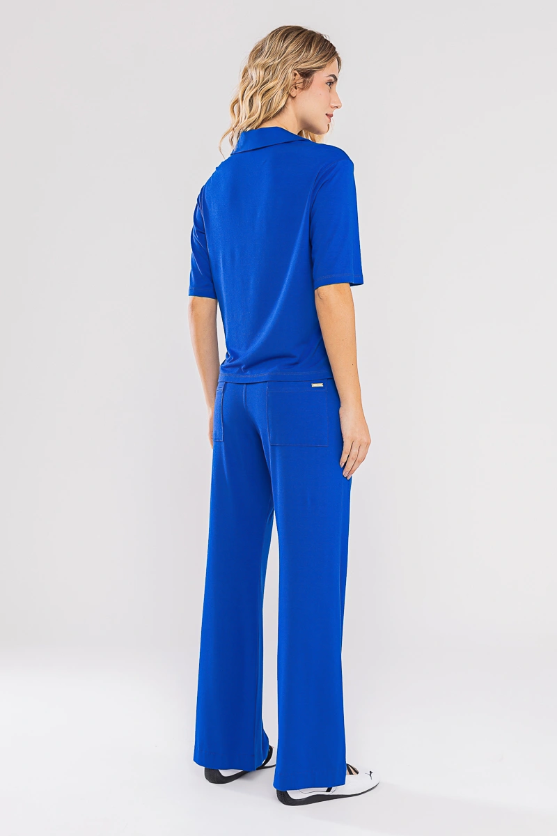 Hidrogênio - U-neck blouse with indigo collar - 20722599