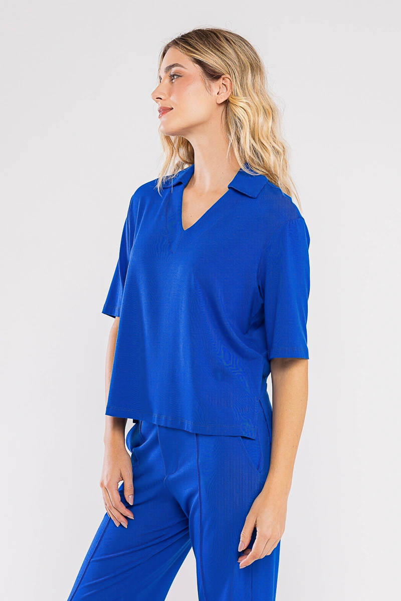 Hidrogênio - U-neck blouse with indigo collar - 20722599