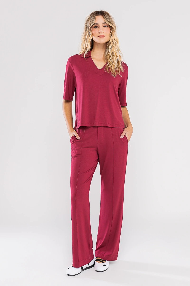 Hidrogênio - Straight leg pants with gathered waistband Lilian Burgundy - 20723097