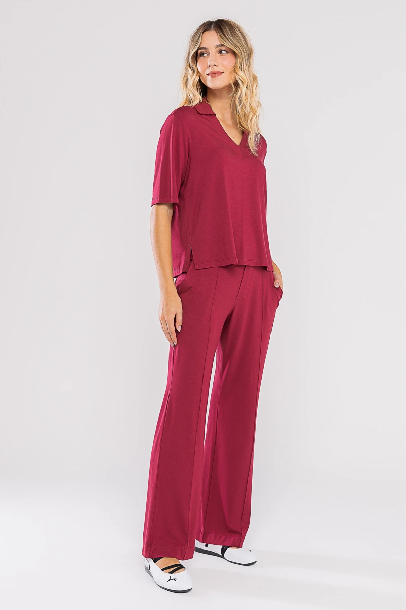 Hidrogênio - Straight leg pants with gathered waistband Lilian Burgundy - 20723097