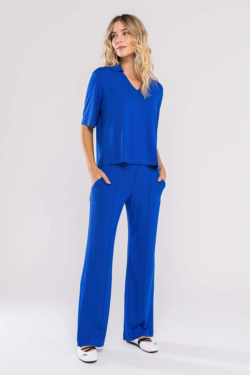 Hidrogênio - Straight leg trousers with gathered waistband Lilian Indigo - 20723599