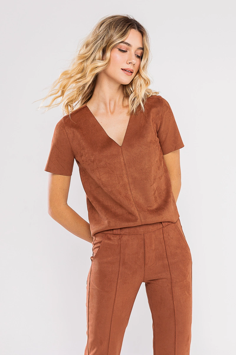 Hidrogênio - BLUSA DECOTE V COM COSTURA ABERTA MARROM - 20740031