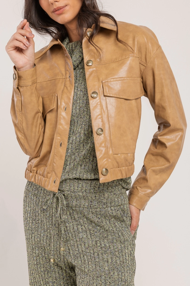 Hidrogênio - JAQUETA PU MANGA LONGA REGULAR CAMEL - 20726611