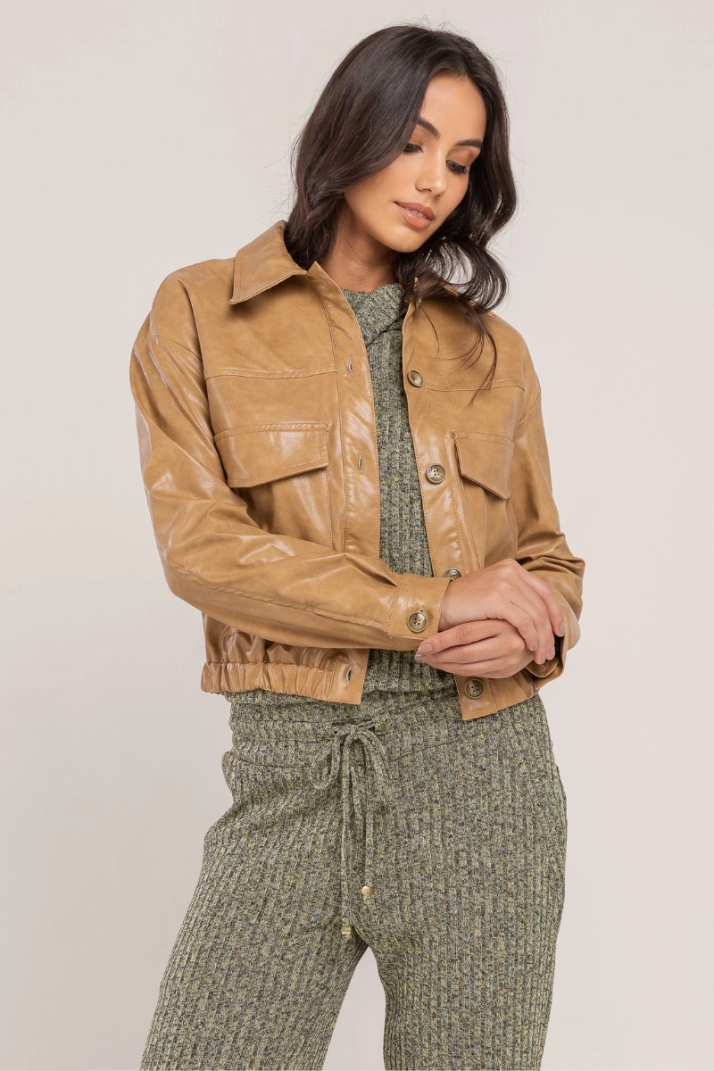 Hidrogênio - JAQUETA PU MANGA LONGA REGULAR CAMEL - 20726611