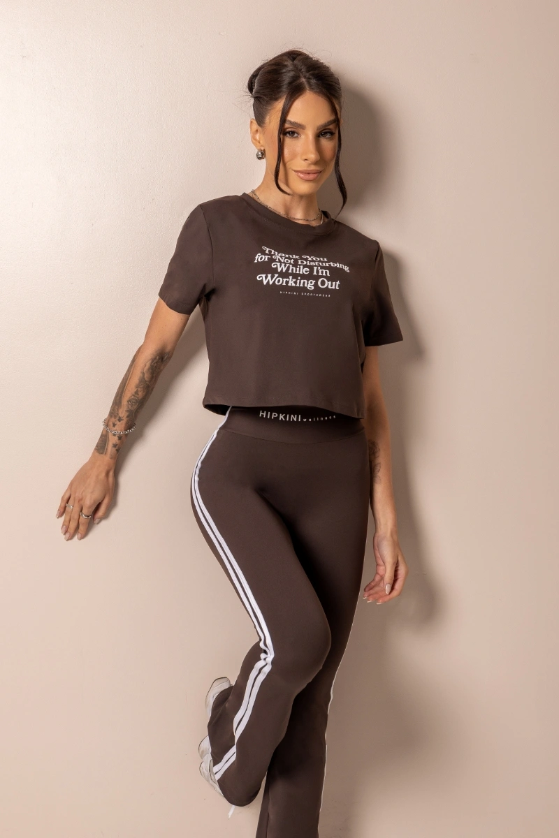 Hipkini - Brown Posh Fitness Cropped Top with silk screen print - 33331741
