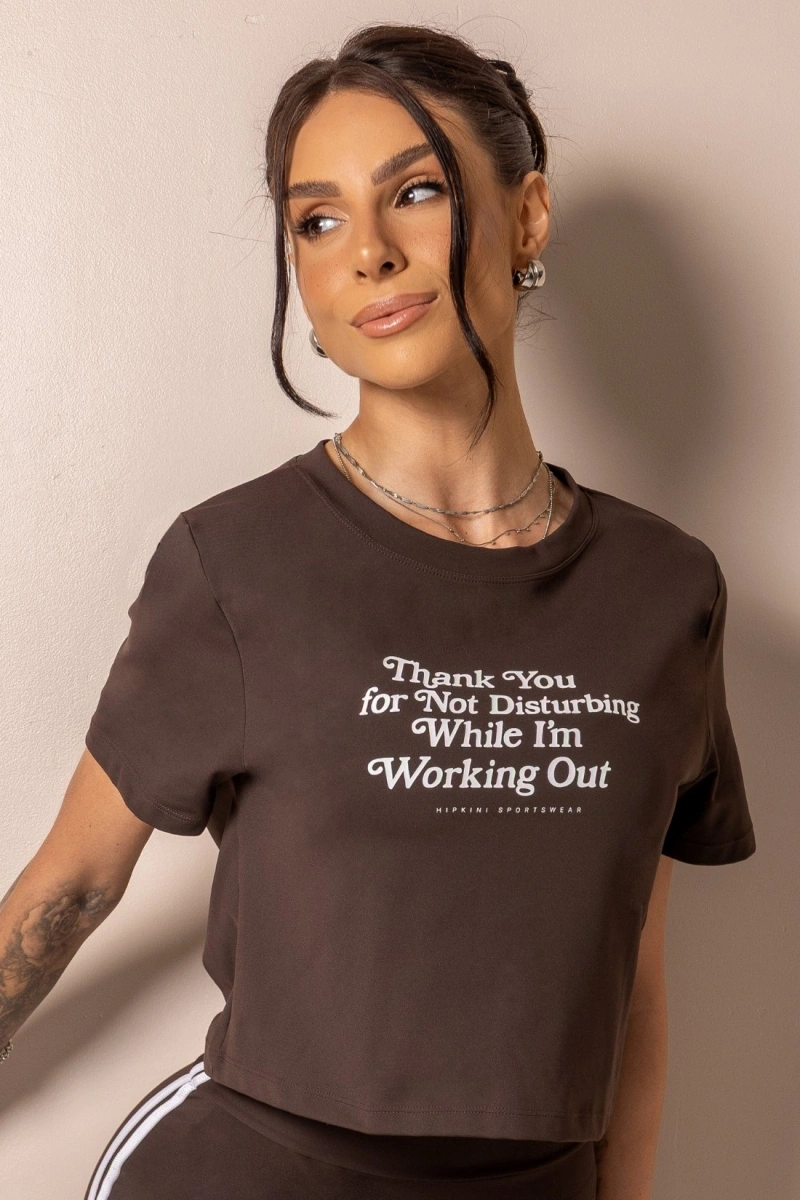 Hipkini - Brown Posh Fitness Cropped Top with silk screen print - 33331741