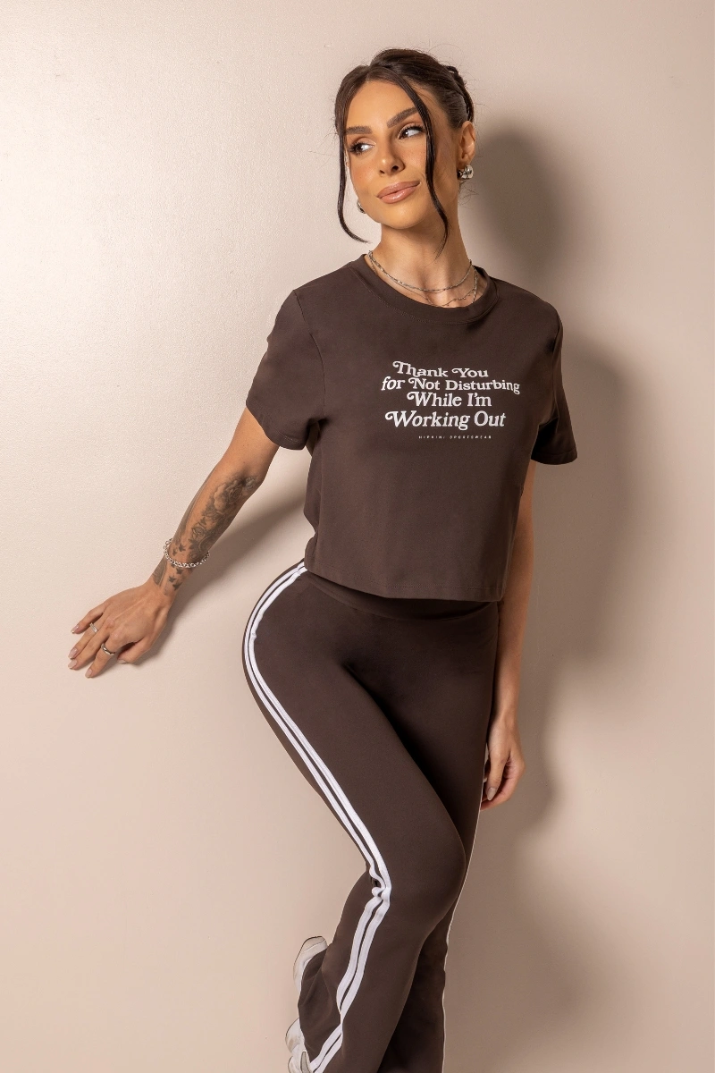 Hipkini - Brown Posh Fitness Cropped Top with silk screen print - 33331741