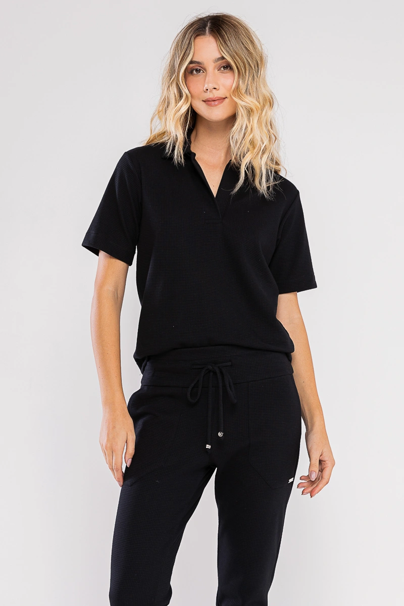 Hidrogênio - BLUSA POLO MG CURTA MALHA TRABALHADA PRETO - 20732001