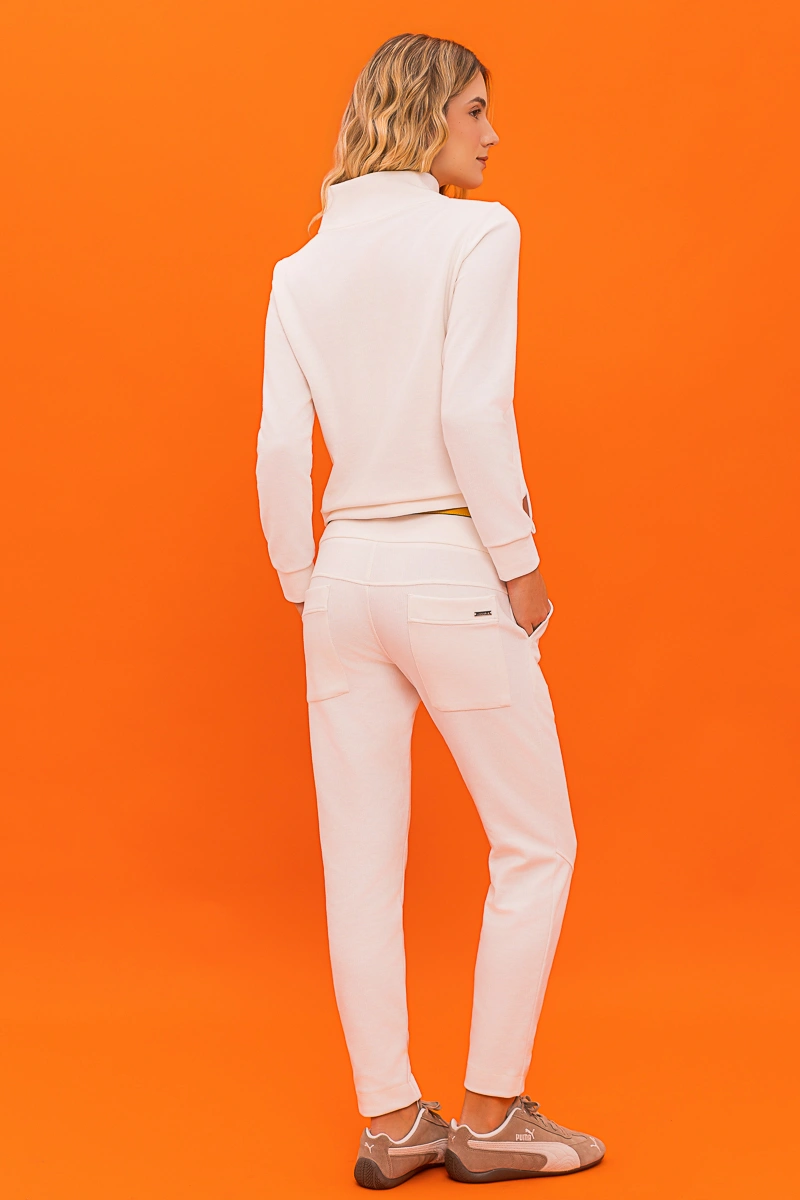 Hidrogênio - Off-white long blouse with collar and zipper, short sleeve. - 20744018