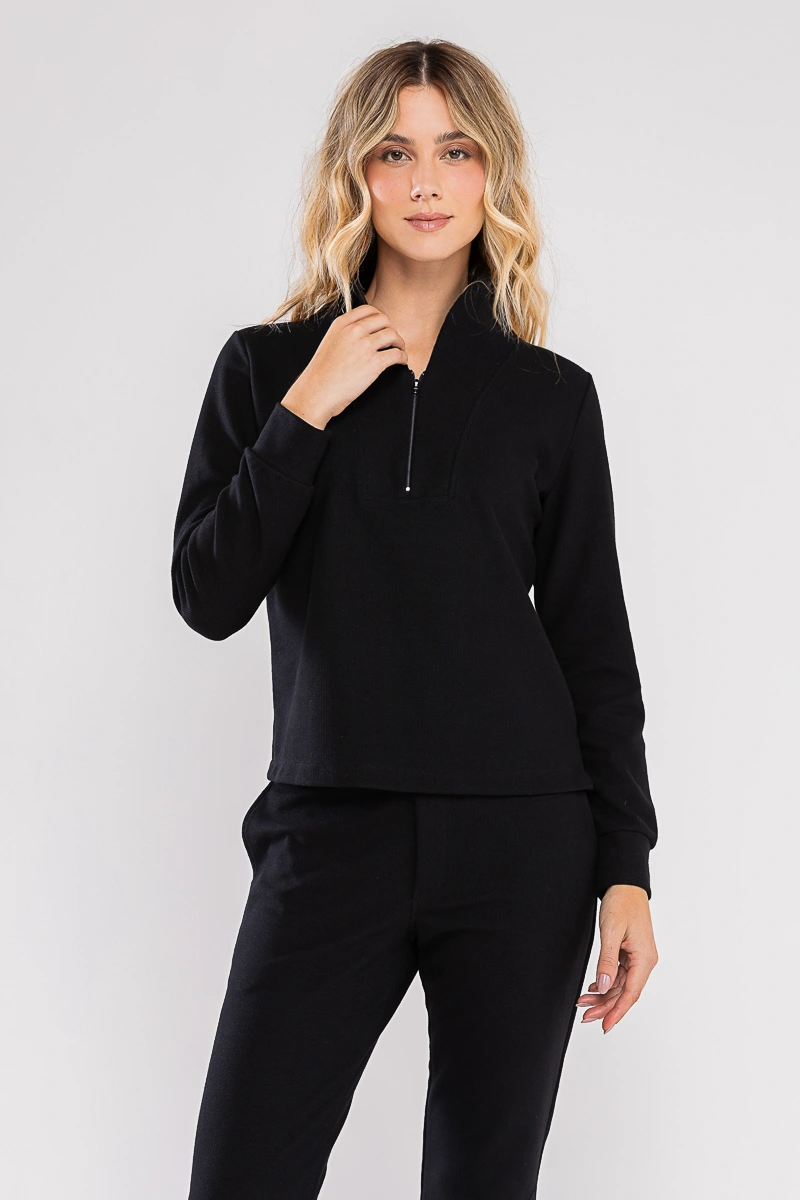 Hidrogênio - BLUSA C/ GOLA E ZÍPER MG LONGA PRETO - 20744001
