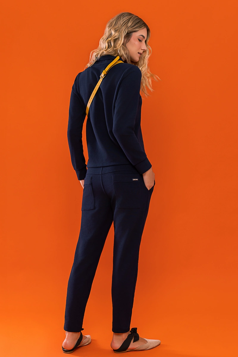 Hidrogênio - BLUSA C/ GOLA E ZÍPER MG LONGA MARINHO - 20744004