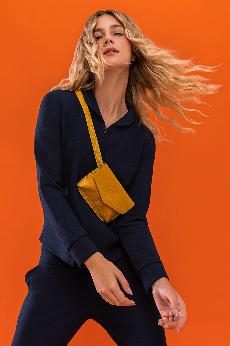 Hidrogênio - BLUSA C/ GOLA E ZÍPER MG LONGA MARINHO - 20744004