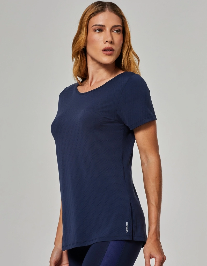 Vestem - Short-sleeved, open-back shirt, Harmony Dark Navy. - BMC841.O26.C0173