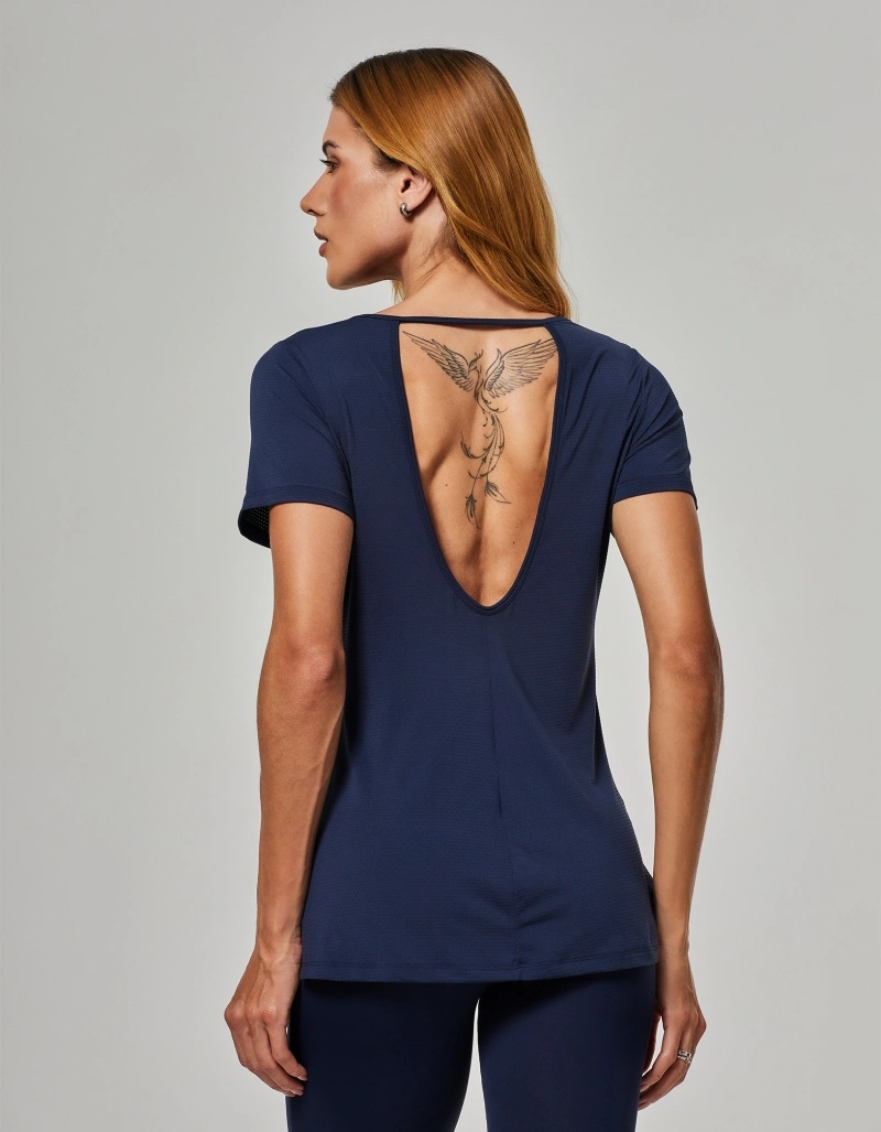 Vestem - Blusa Manga Curta Costas Abertas Harmony Marinho Escuridão - BMC841.O26.C0173