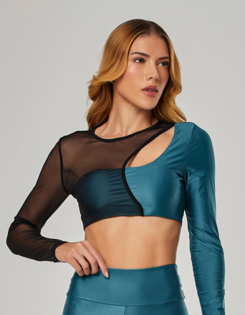 Vestem - Blusa Manga Longa Assimétrica com Tule Thalia Verde Esmeralda - BML500.O26.C0706