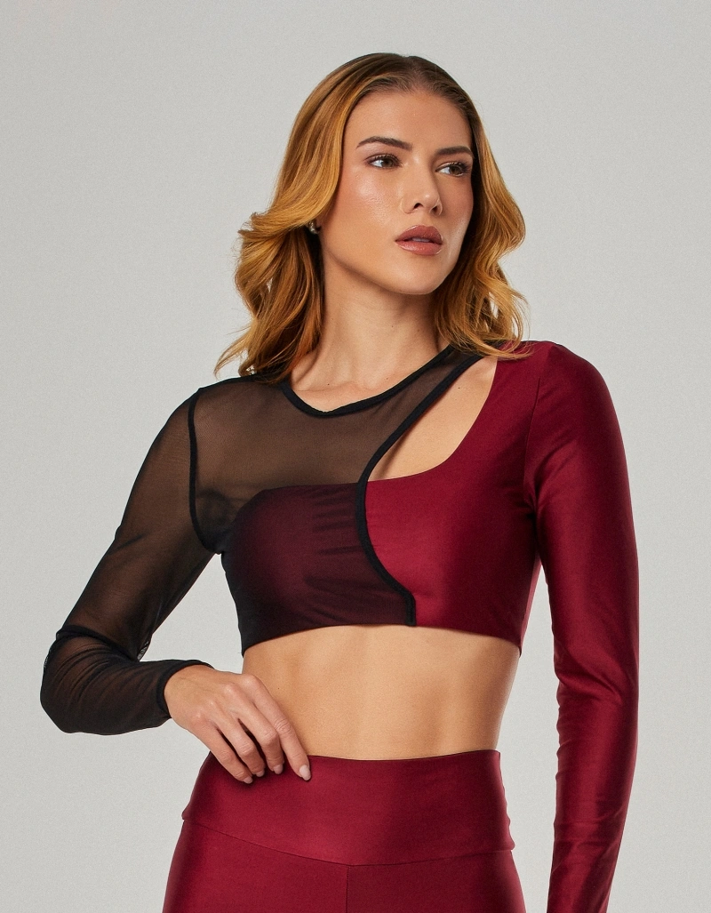 Vestem - Blusa Manga Longa Assimétrica com Tule Thalia Vermelho Carmim - BML500.O26.C0548