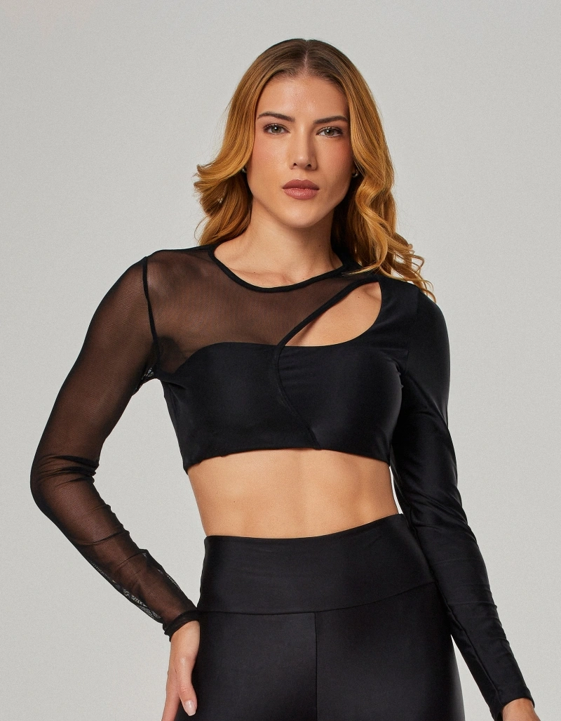 Vestem - Blusa Manga Longa Assimétrica com Tule Thalia Preto - BML500.O26.C0002