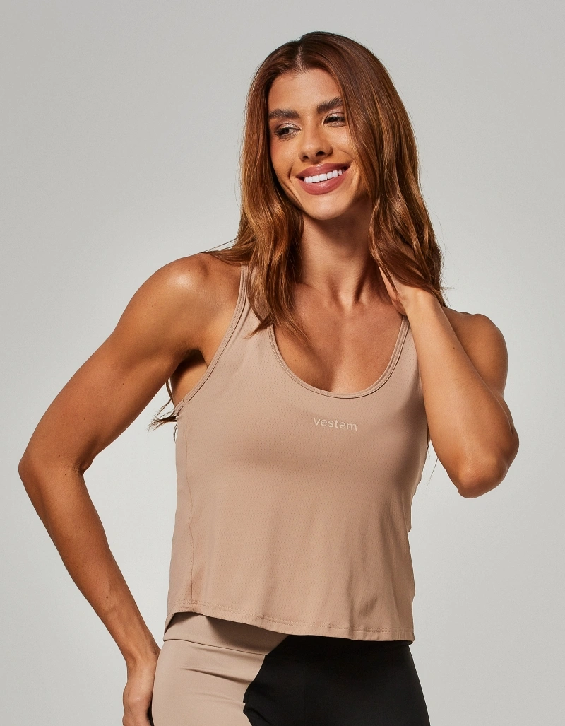 Vestem - Cross Back Tank Shirt Isis Beige Kaki - REG846.O26.C0130