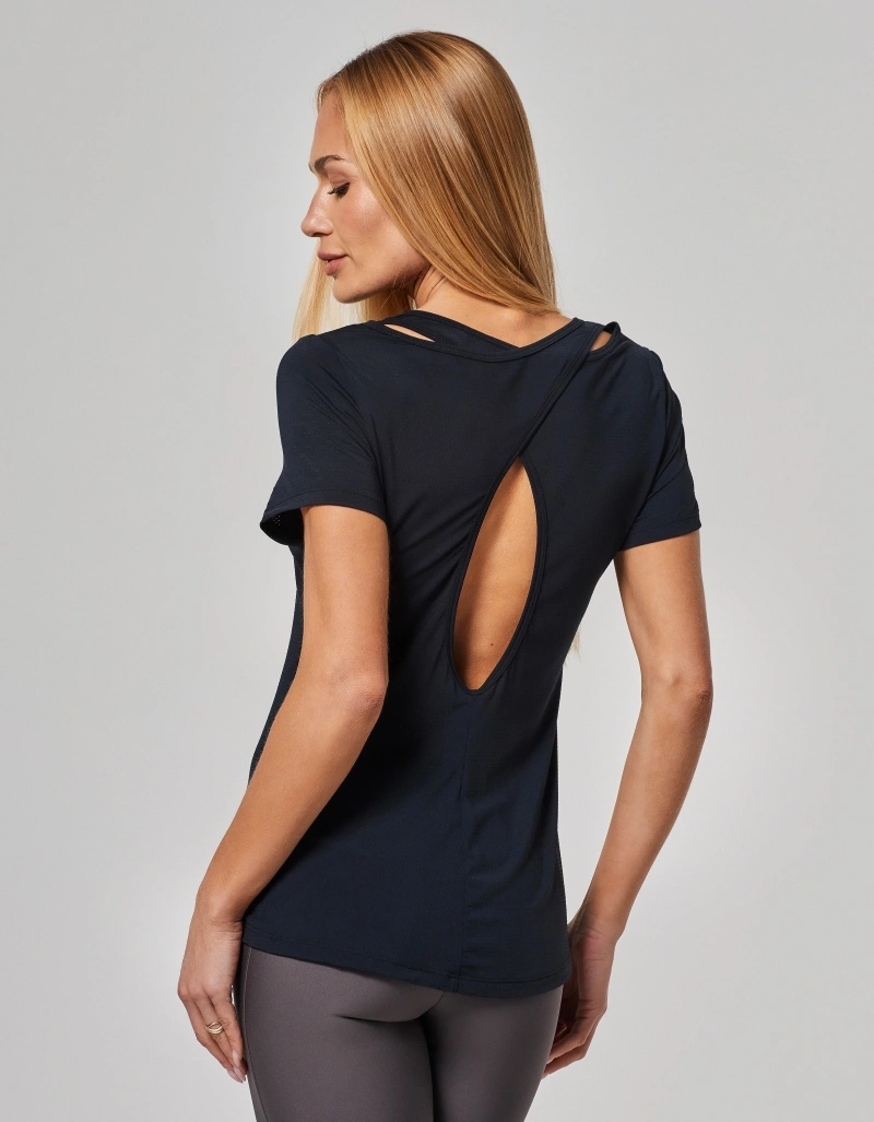 Vestem - Freya Black Short Sleeve Shirt with Overlapping Back - BMC117.O26.C0002