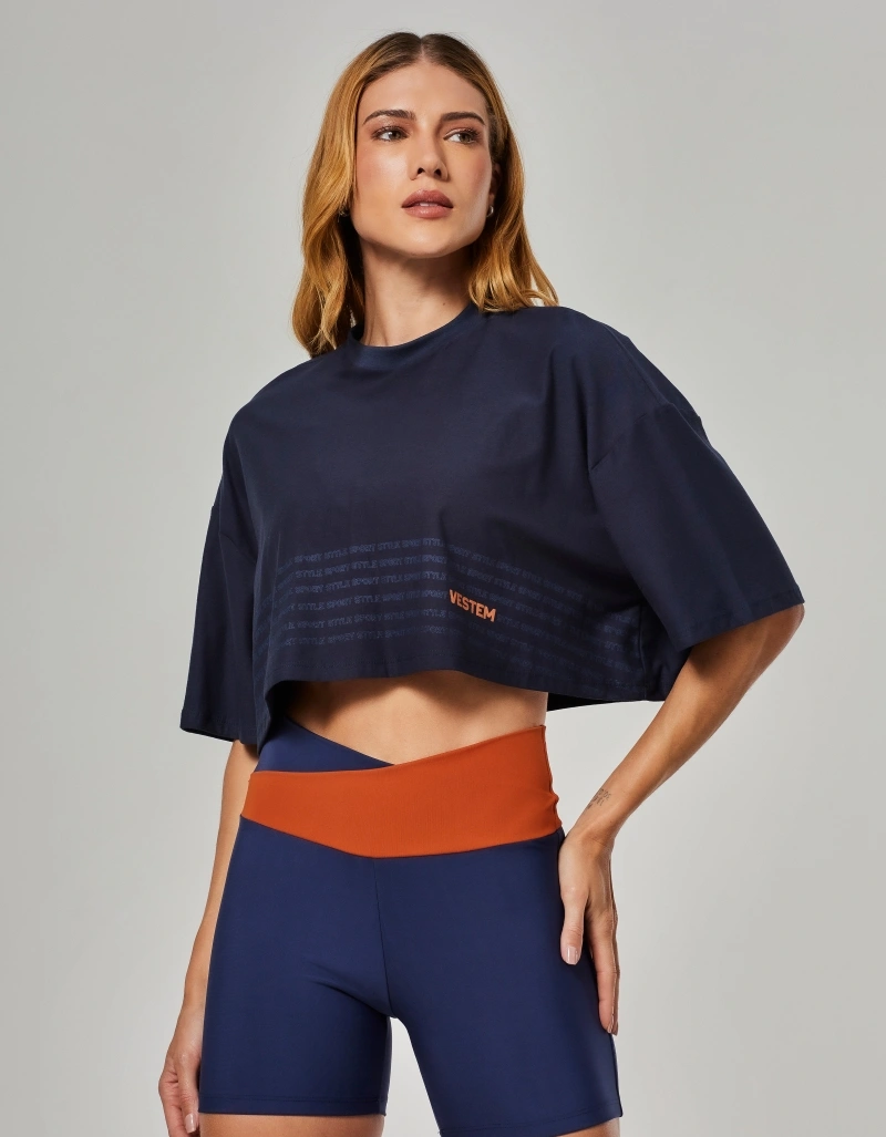 Vestem - Cropped T-Shirt with Silk Screen Print Vestem Sport Style Deep Blue - BMC832.O26.C0695