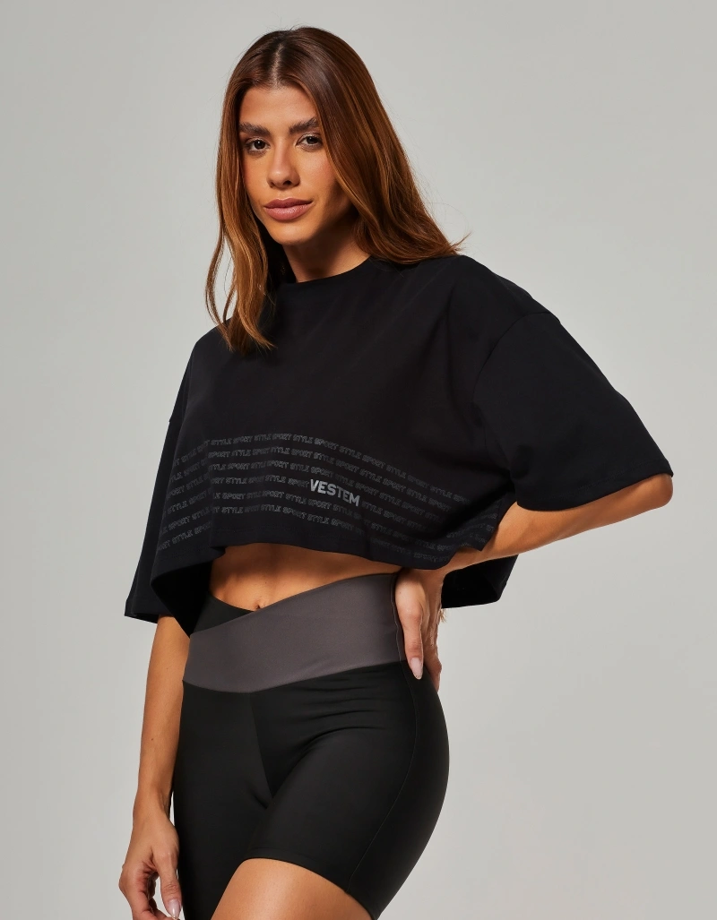 Vestem - Camiseta Cropped com Silk Vestem Sport Style Preto - BMC832.O26.C0002