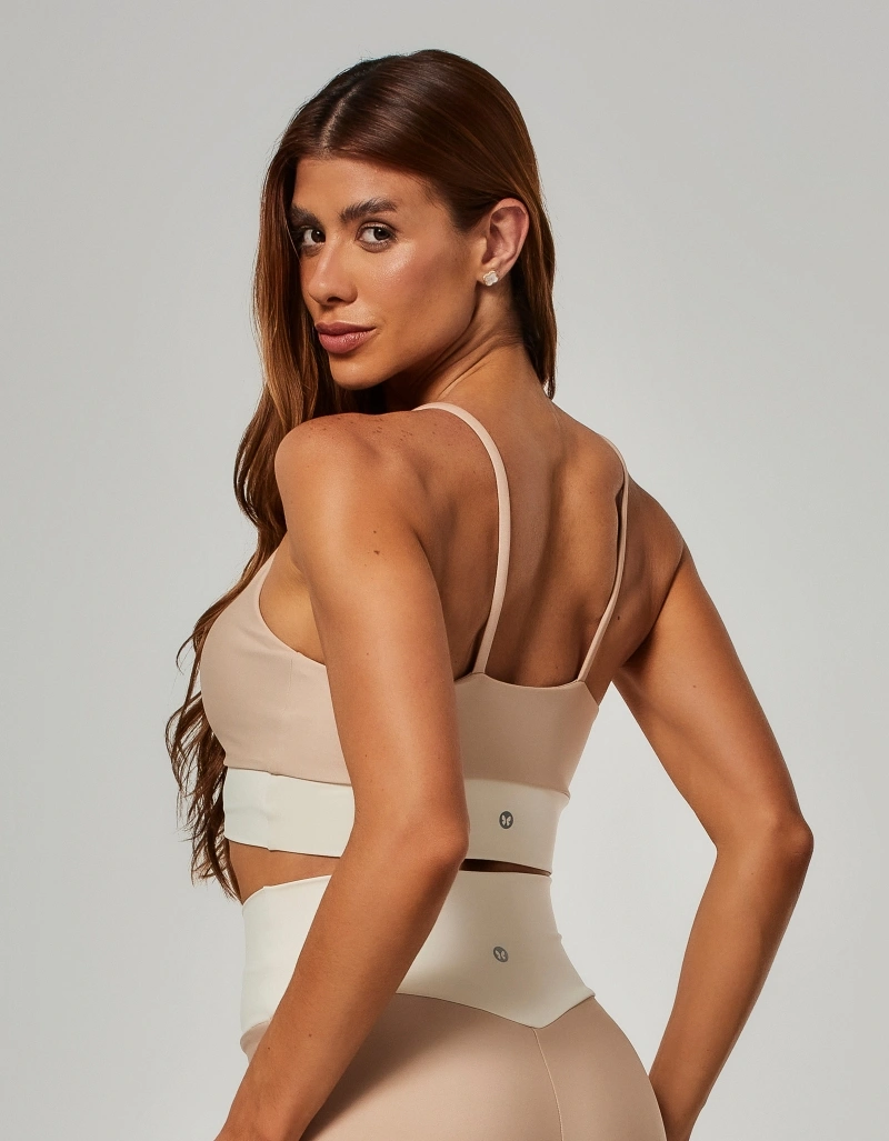 Vestem - Top Média Sustentação Transpassado Bicolor Yara Bege Amêndoa - TOP1253.O26.C0707