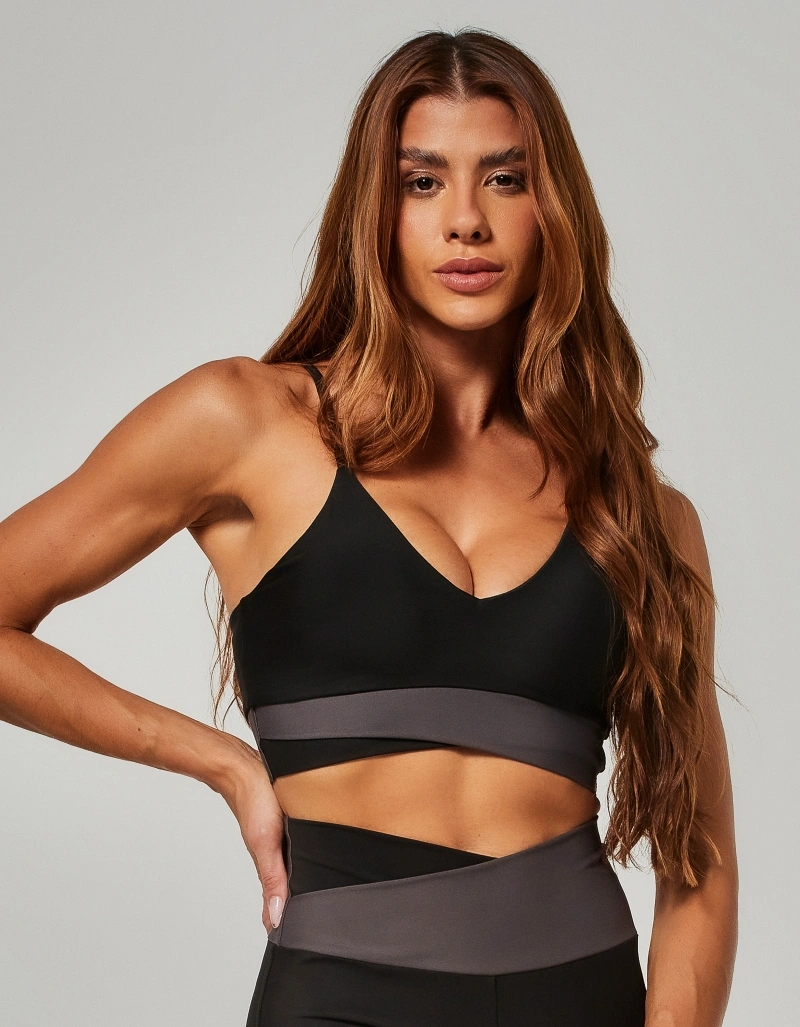 Vestem - Top Média Sustentação Transpassado Bicolor Yara Preto - TOP1253.O26.C0002