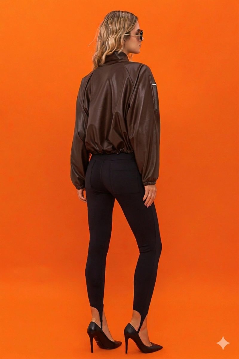 Hidrogênio - Oversized bomber jacket with piping, PU with Lycra, brown - pre-sale - 20755031