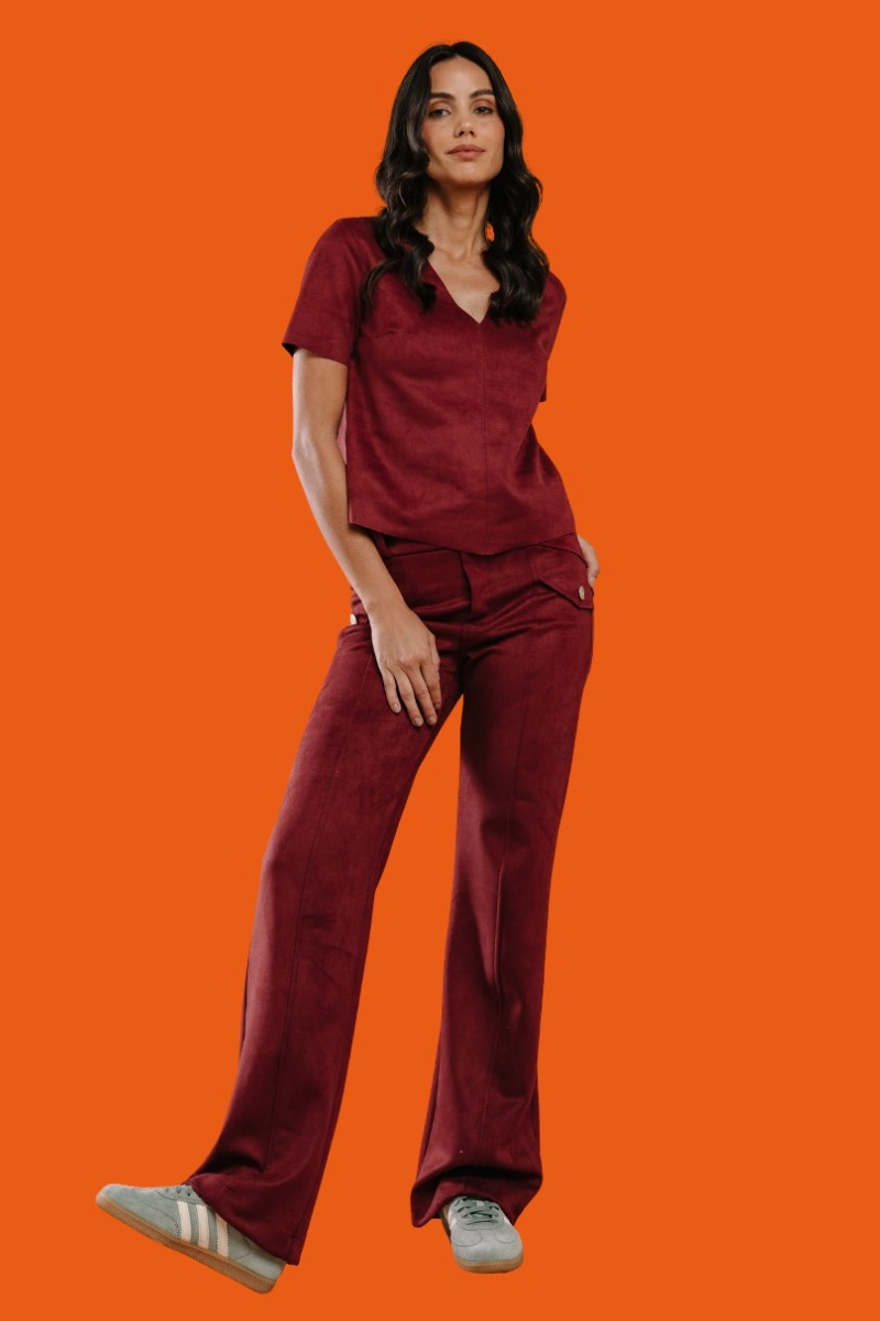 Hidrogênio - CALÇA RETA C/ LAPELA A FIO PIETRA BORDO - 20703097