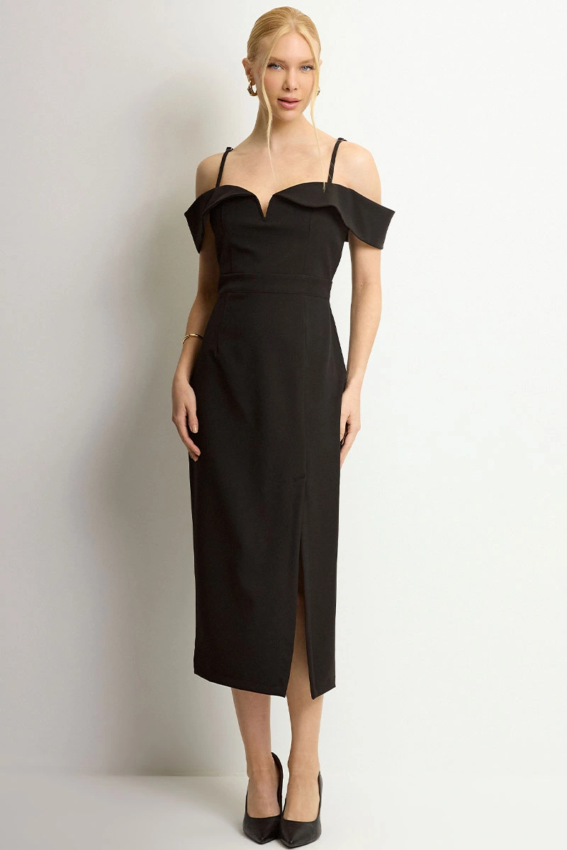 Miss Misses - Vestido Clarita Com Fenda Preto - 54705001