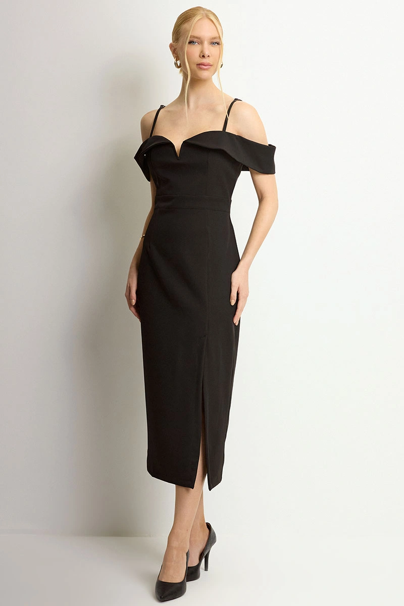 Miss Misses - Vestido Clarita Com Fenda Preto - 54705001