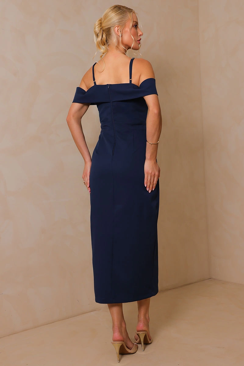 Miss Misses - Clarita Dress, Medium Off-the-Shoulder with Straps, Navy Blue - 54705004