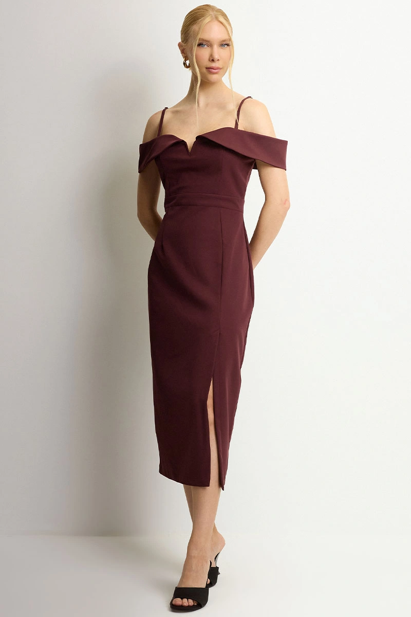 Miss Misses - Vestido Clarita Com Fenda Vinho - 54705006