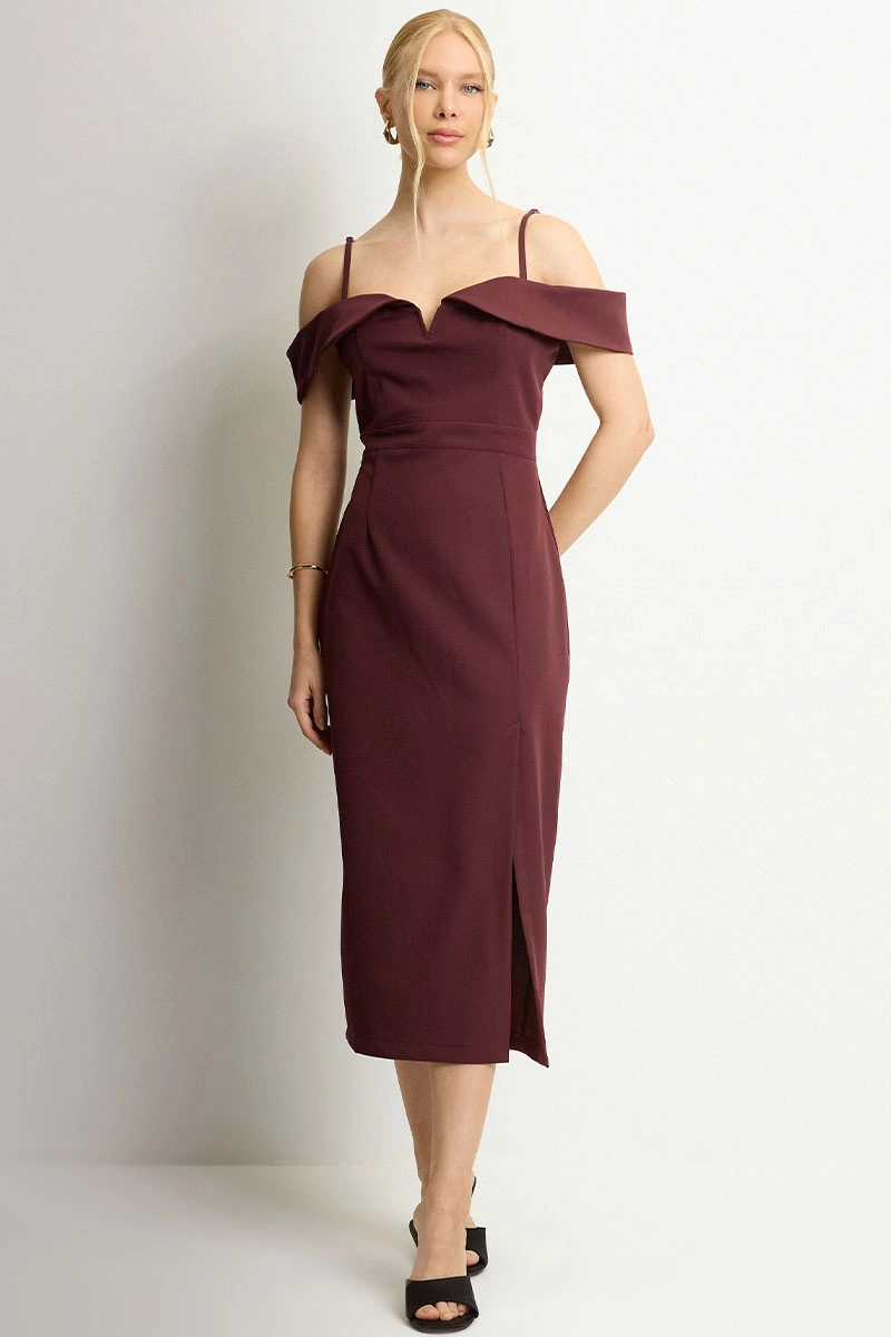 Miss Misses - Vestido Clarita Com Fenda Vinho - 54705006