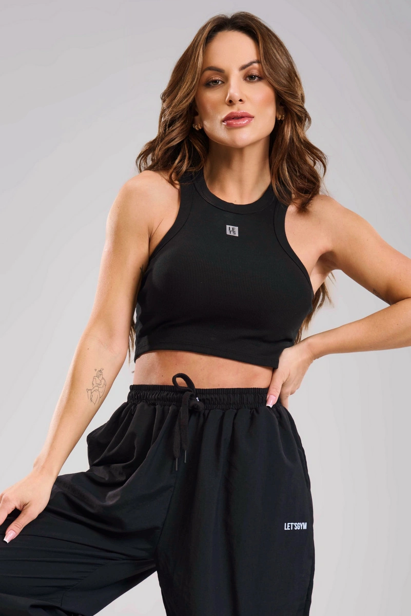 Lets Gym - Cropped Ribbed Basic Black - 3245PT