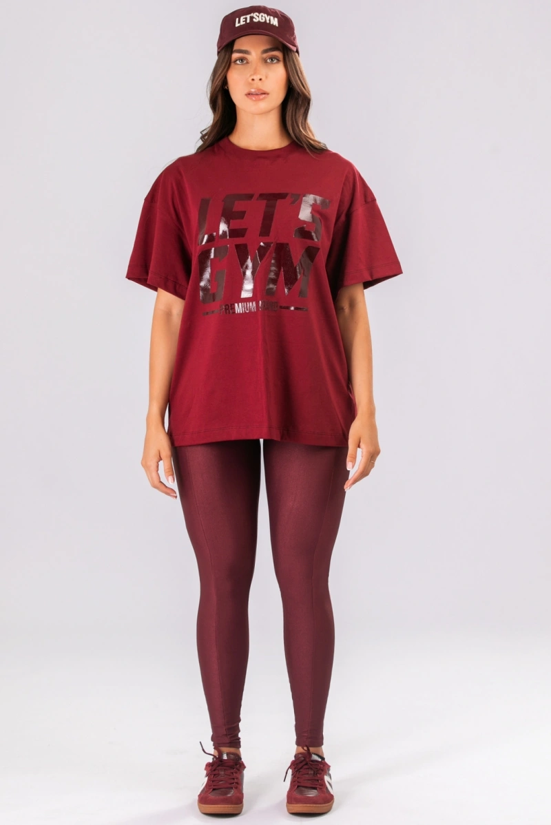 Lets Gym - Camiseta Oversized Letsgym Glow Burgundy - 3320BG