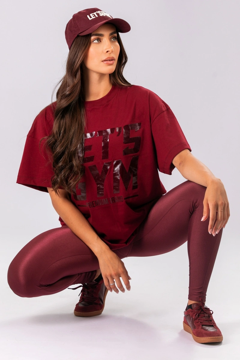 Lets Gym - Camiseta Oversized Letsgym Glow Burgundy - 3320BG