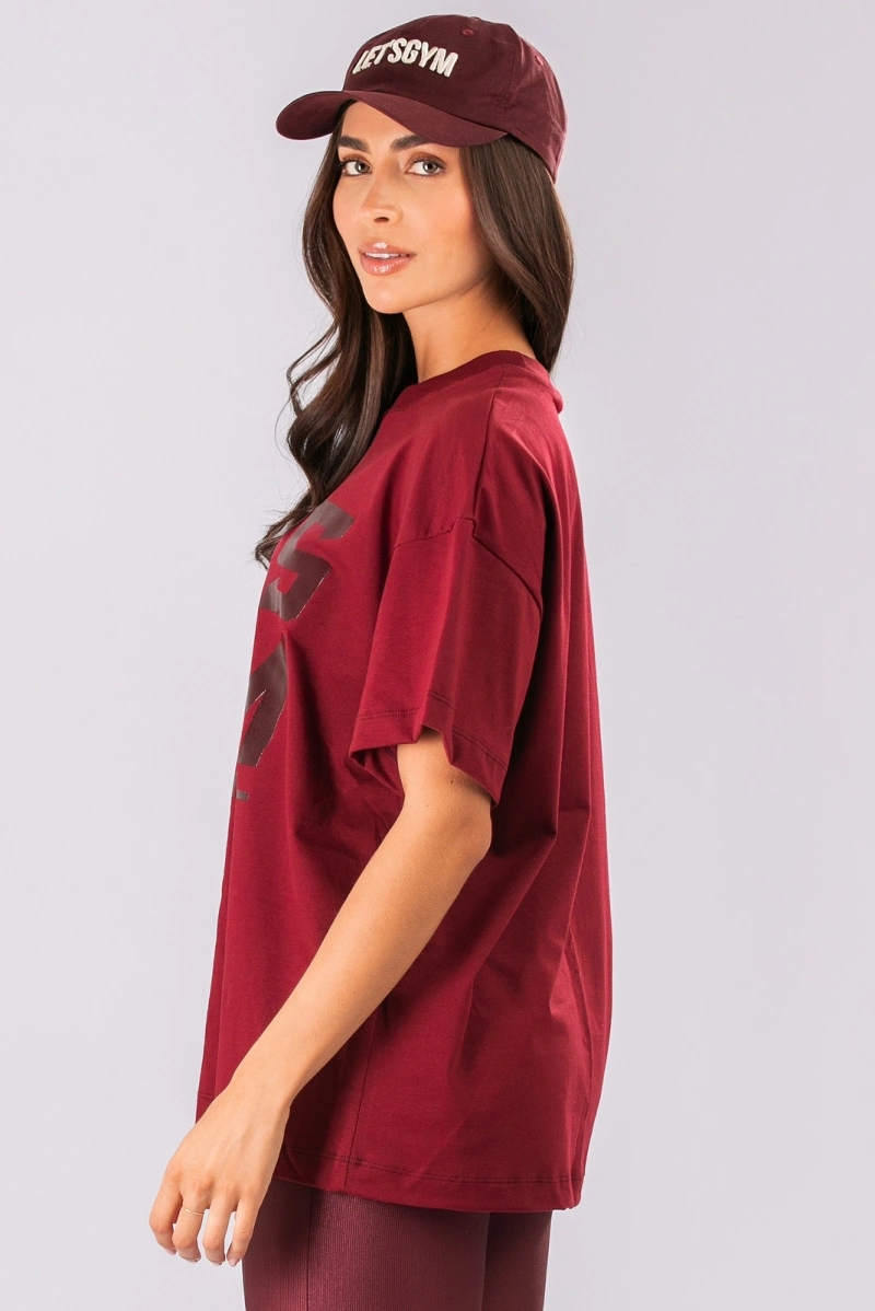 Lets Gym - Camiseta Oversized Letsgym Glow Burgundy - 3320BG