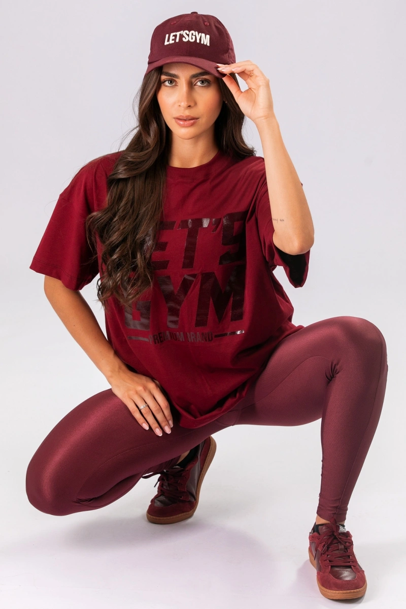 Lets Gym - Camiseta Oversized Letsgym Glow Burgundy - 3320BG