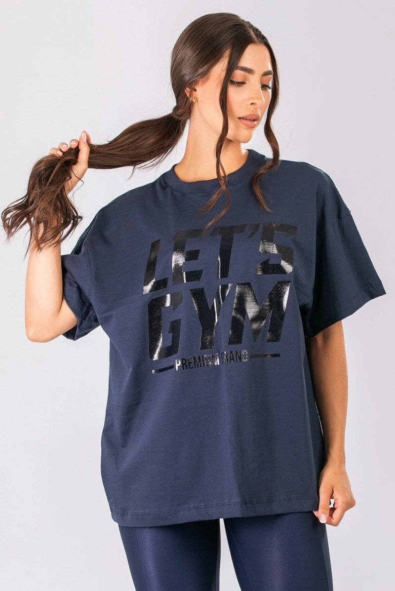 Lets Gym - Camiseta Oversized Letsgym Glow Navy Blue - 3320NB