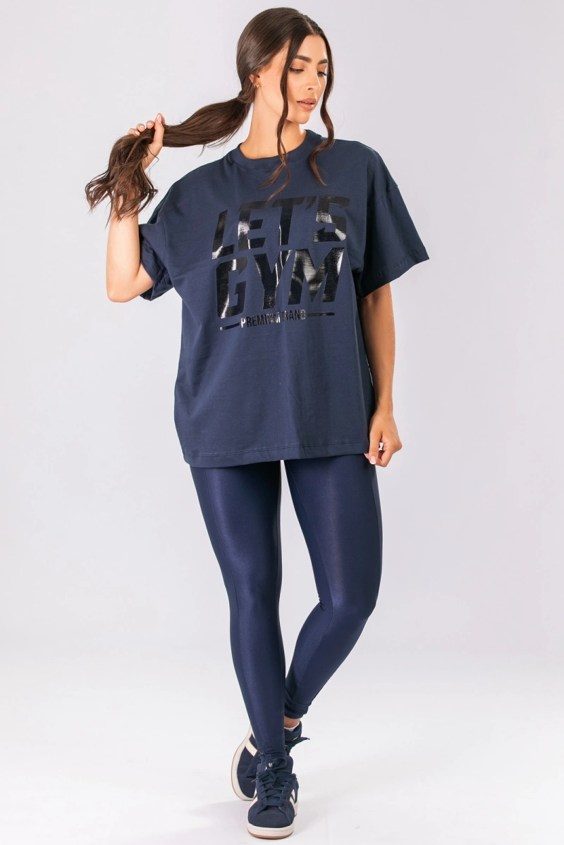 Lets Gym - Camiseta Oversized Letsgym Glow Navy Blue - 3320NB