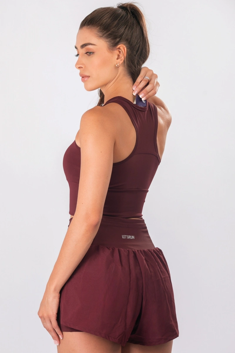 Lets Gym - Cropped Let's Run Burgundy - 3352BG