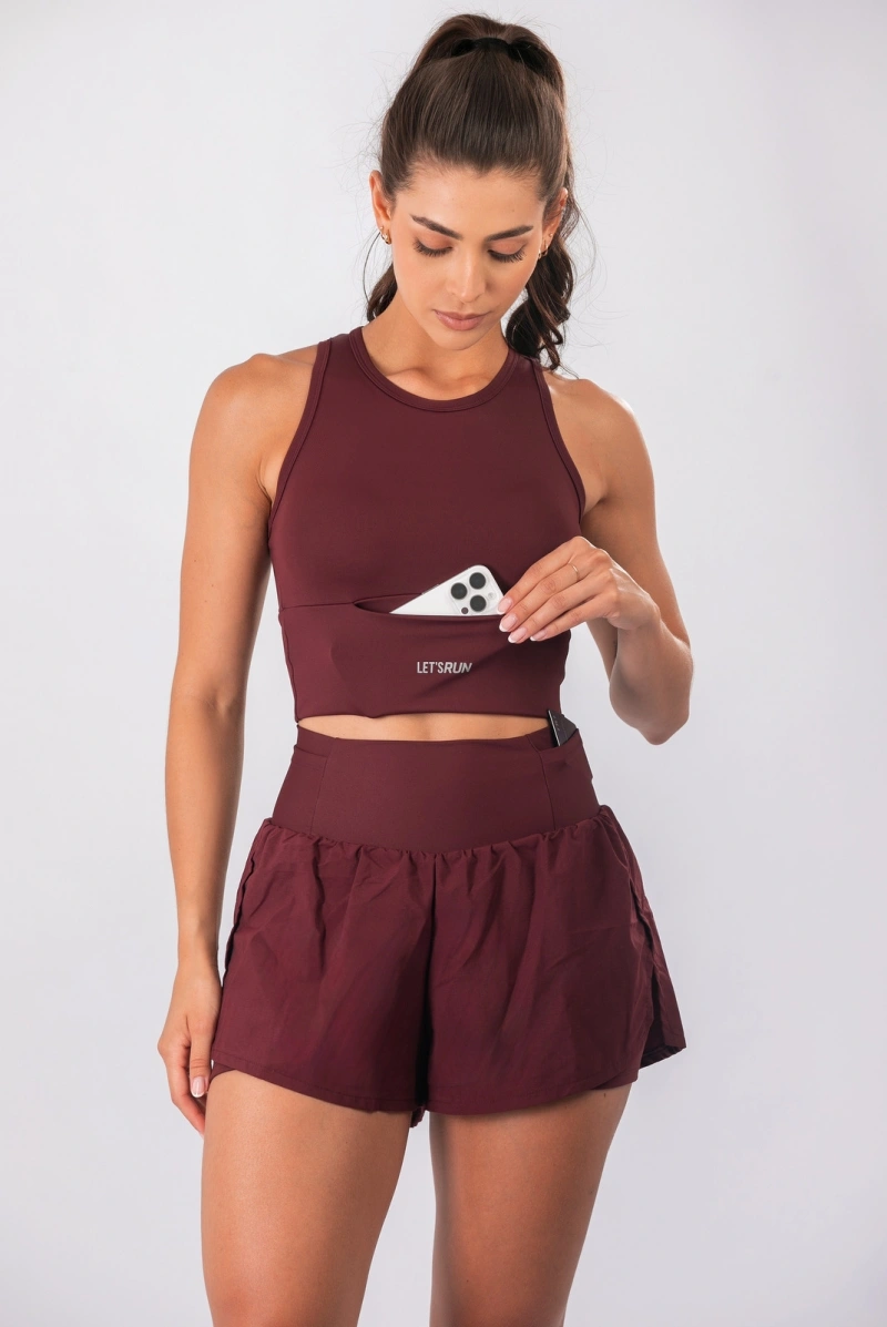 Lets Gym - Cropped Let's Run Burgundy - 3352BG