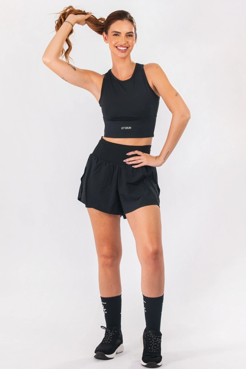 Lets Gym - Cropped Let's Run Black - 3352PT