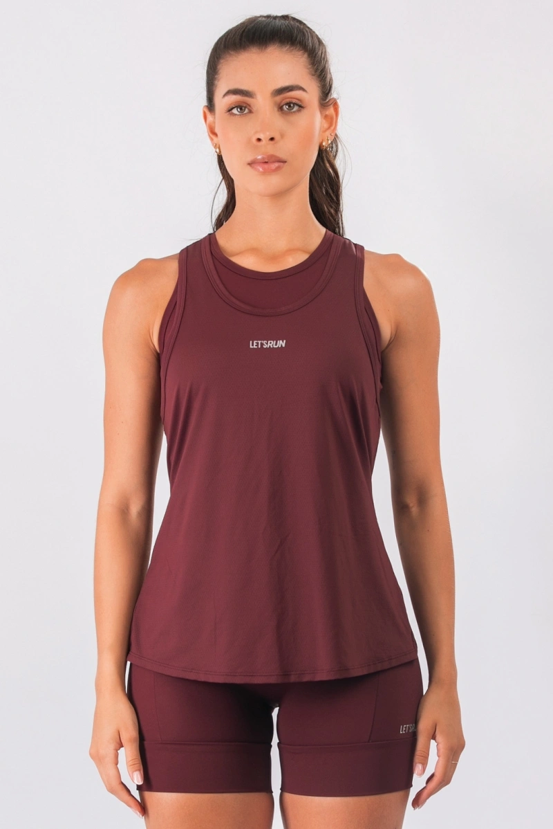 Lets Gym - Tank Shirt Let's Run Burgundy - 3359BG