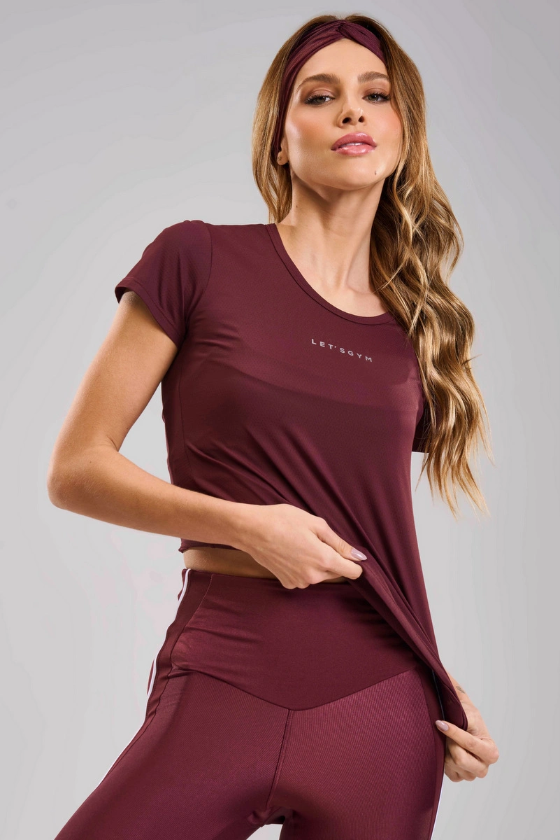 Lets Gym - Short-sleeved shirt, basic burgundy. - 3365BG