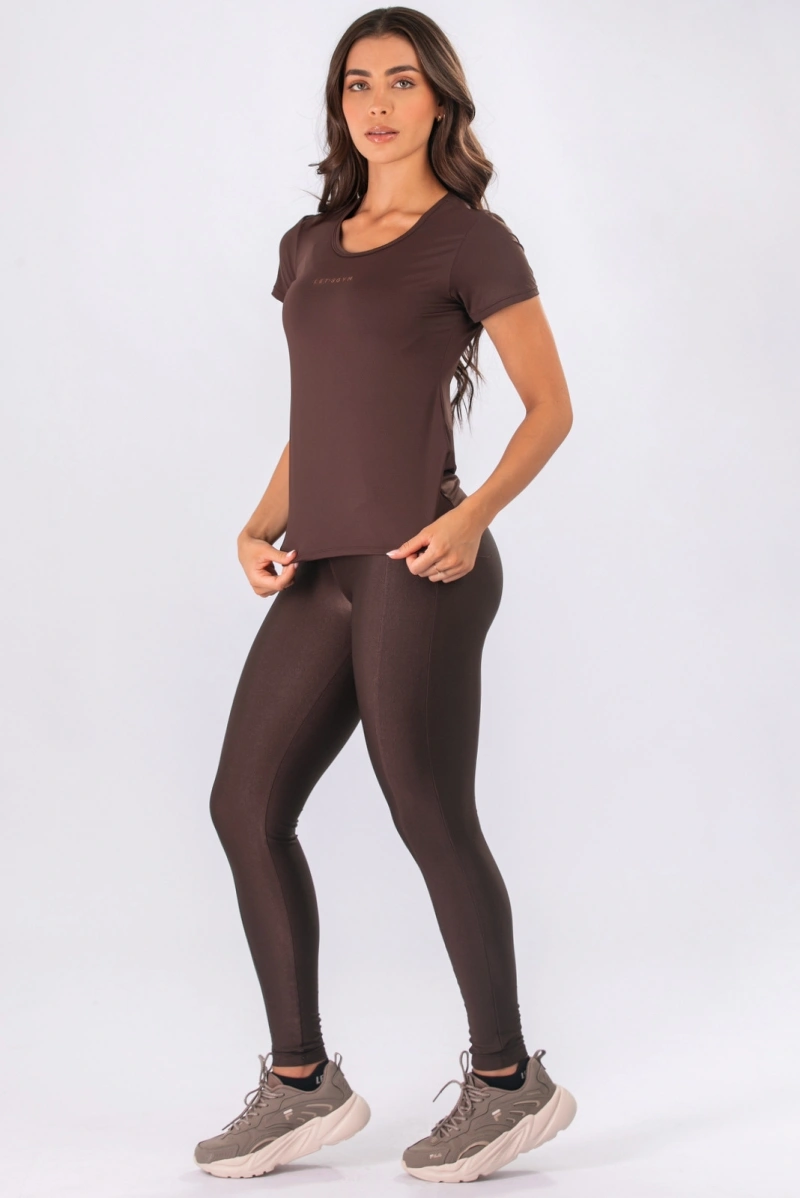 Lets Gym - Short-sleeved shirt, basic coffee color. - 3365CF
