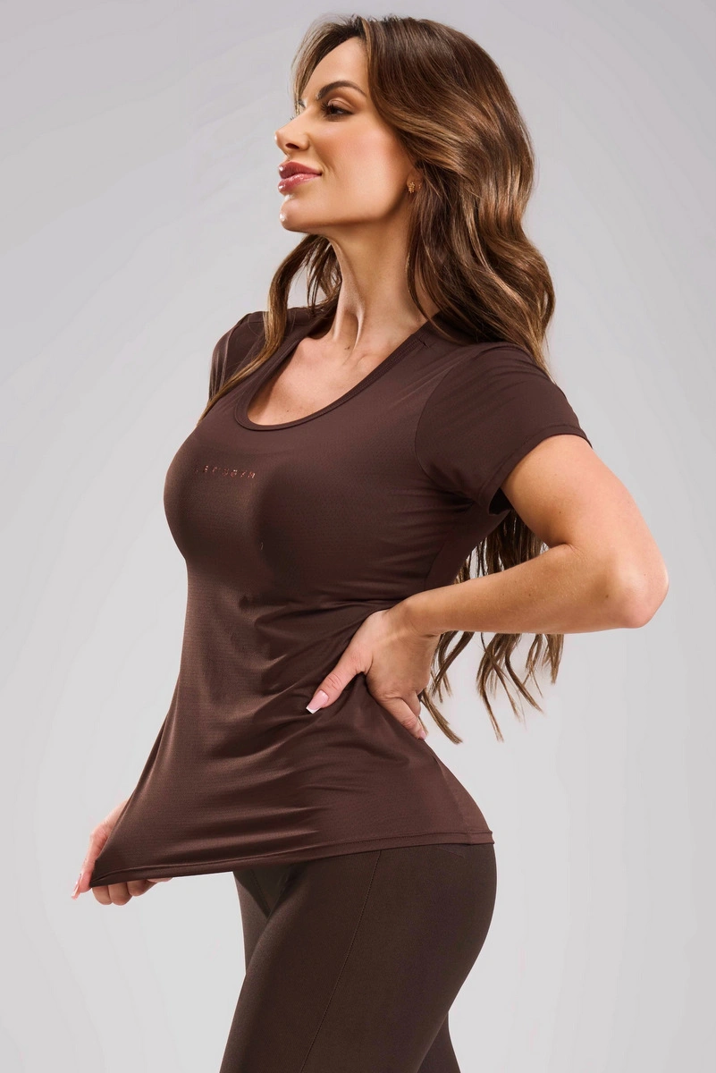 Lets Gym - Short-sleeved shirt, basic coffee color. - 3365CF