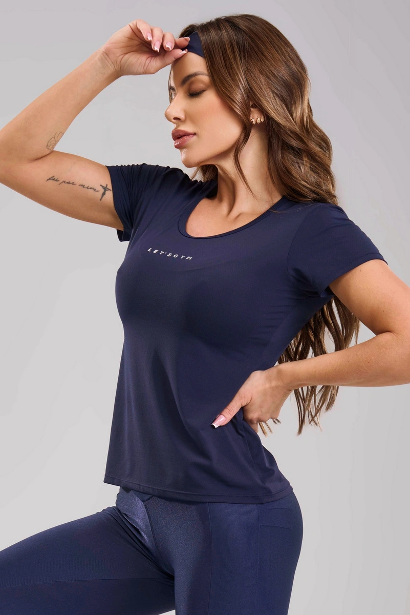 Lets Gym - Short-sleeved shirt, basic navy blue. - 3365NB
